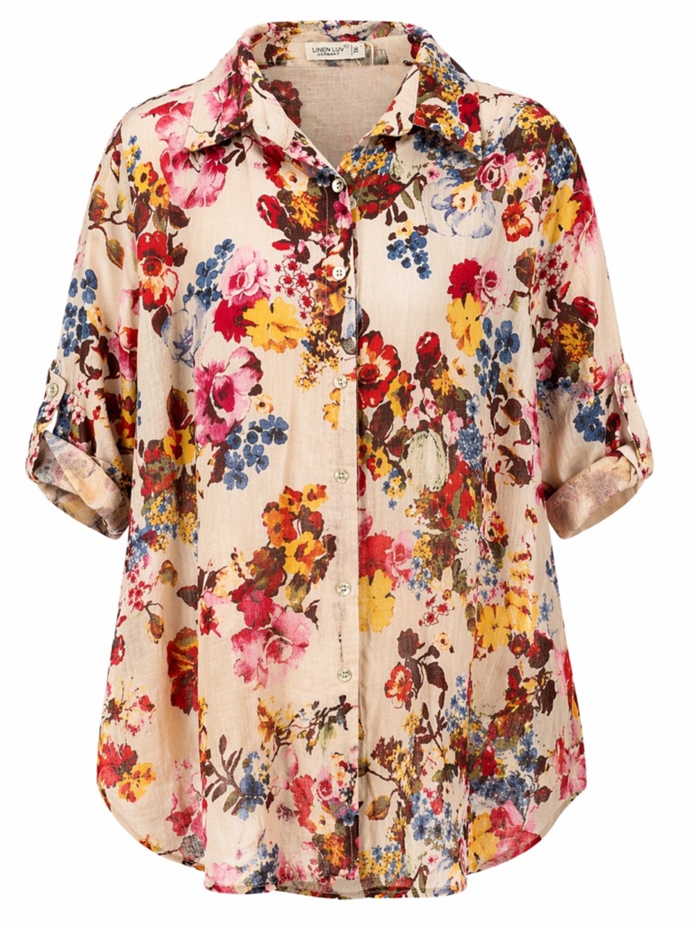 Linen Luv Floral Linen Shirt XL Italian Made Button Front NW